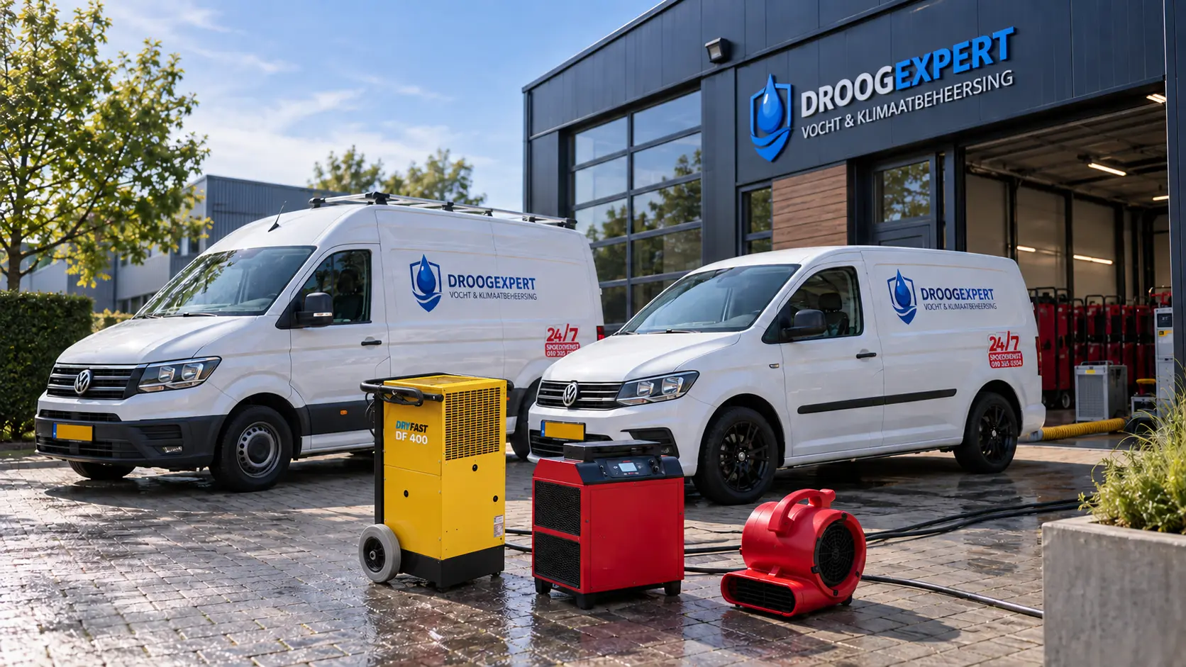 Droogexpert bedrijfswagens en droogapparatuur bij het bedrijfspand